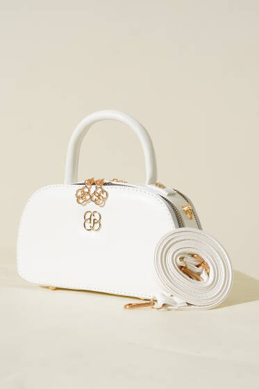 Oval Çift Fermuarlı Çanta Beyaz - Kol Çantası