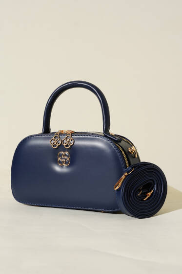 Oval Çift Fermuarlı Çanta Lacivert - Kol Çantası