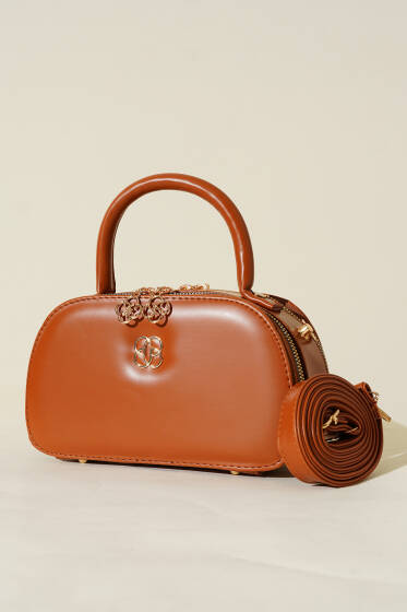 Oval Çift Fermuarlı Çanta Taba - Kol Çantası