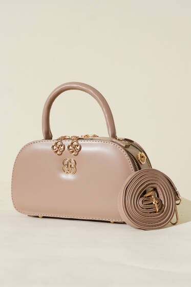 Oval Çift Fermuarlı Çanta Vizon - Kol Çantası