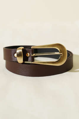 Oval Dikdörtgen Gold Tokalı Kemer Kahve - DESREE KEMER