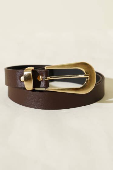 Oval Dikdörtgen Gold Tokalı Kemer Kahve - Yılın Fırsatı