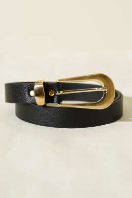 Oval Dikdörtgen Gold Tokalı Kemer Siyah - DESREE KEMER