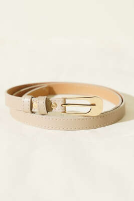 Oval Dikdörtgen Tokalı İnce Kemer Bej - DESREE KEMER