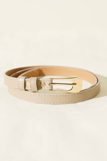 Oval Dikdörtgen Tokalı İnce Kemer Bej - Yılın Fırsatı