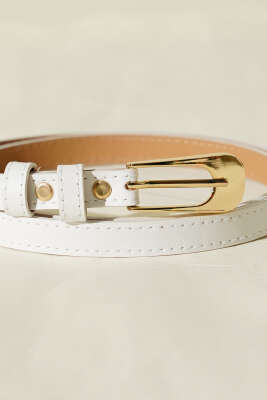 Oval Dikdörtgen Tokalı İnce Kemer Beyaz - Deri Kemer