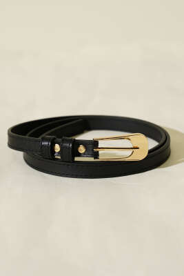 Oval Dikdörtgen Tokalı İnce Kemer Siyah - DESREE KEMER