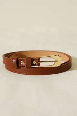 Oval Dikdörtgen Tokalı İnce Kemer Taba - DESREE KEMER