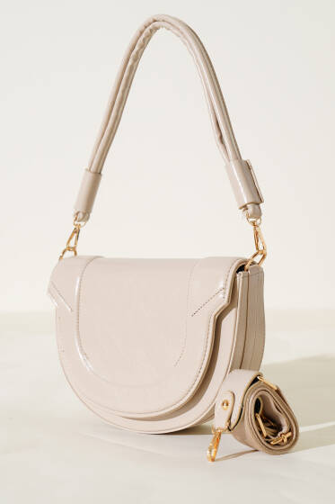 Oval Dikiş Detaylı Çanta Bej - Kol Çantası