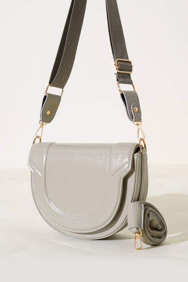 Oval Dikiş Detaylı Çanta Gri - Kol Çantası