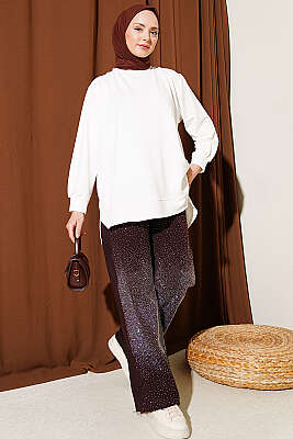 Oval Dikişli Loyşa Tunik Ekru - Tunik
