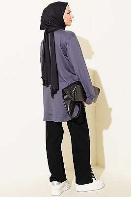 Oval Dikişli Loyşa Tunik Füme - Tunik