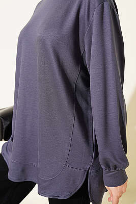 Oval Dikişli Loyşa Tunik Füme - Tunik