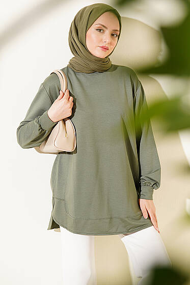 Oval Dikişli Loyşa Tunik Haki - Tunik
