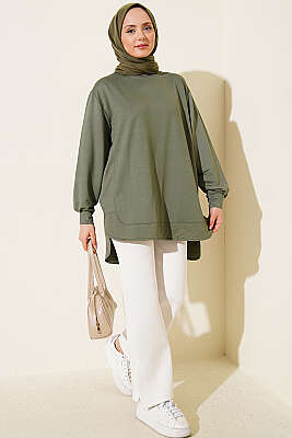 Oval Dikişli Loyşa Tunik Haki - Tunik