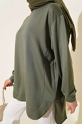 Oval Dikişli Loyşa Tunik Haki - Tunik