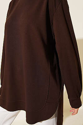 Oval Dikişli Loyşa Tunik Kahve - Tunik