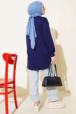 Oval Dikişli Loyşa Tunik Lacivert - Tunik