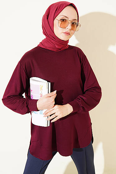 Oval Dikişli Loyşa Tunik Mürdüm - Tunik
