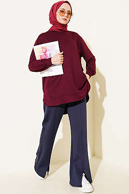 Oval Dikişli Loyşa Tunik Mürdüm - Tunik