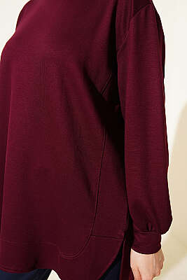Oval Dikişli Loyşa Tunik Mürdüm - Tunik