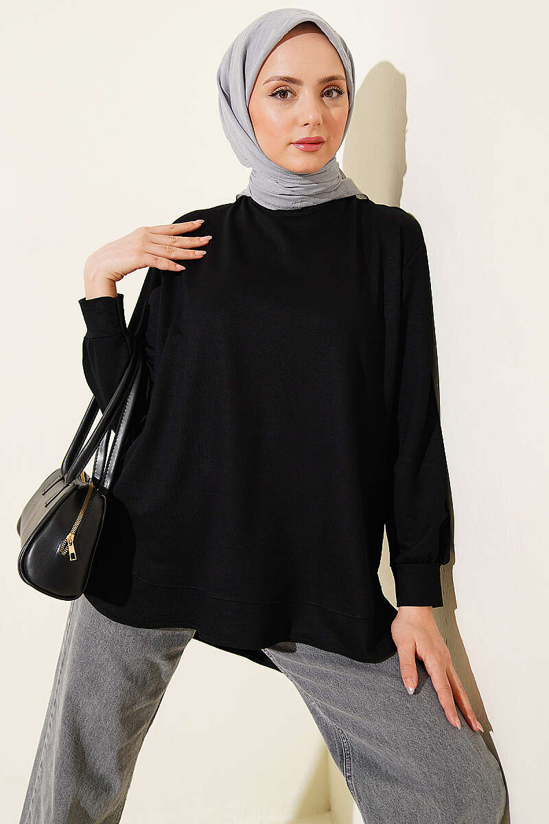 Oval Dikişli Loyşa Tunik Siyah