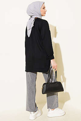 Oval Dikişli Loyşa Tunik Siyah - Tunik