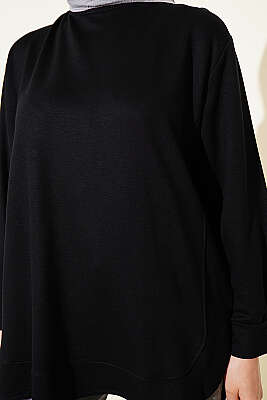 Oval Dikişli Loyşa Tunik Siyah - Tunik