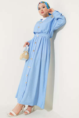 Oval Düğmeli Elbise Bebe Mavi 