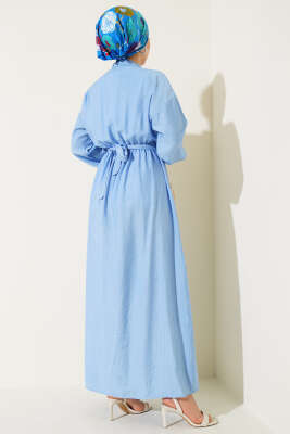 Oval Düğmeli Elbise Bebe Mavi - Tesettür Elbise