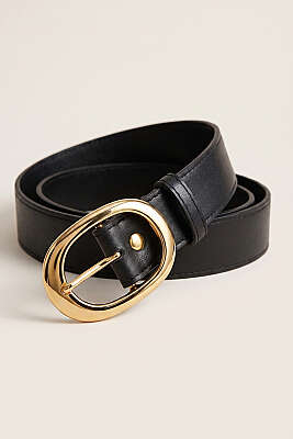 Oval Gold Toka Detaylı Kemer Siyah 