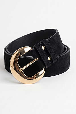 Oval Gold Tokalı Kemer Siyah Süet 