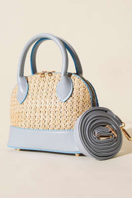 Oval Hasır Detaylı Çanta Bebe Mavi - DESREE KEMER