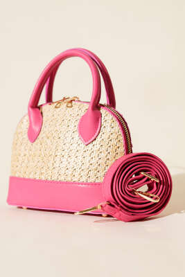 Oval Hasır Detaylı Çanta Fusya - DESREE KEMER