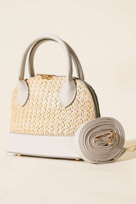 Oval Hasır Detaylı Çanta Gri - DESREE KEMER