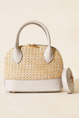 Oval Hasır Detaylı Çanta Gri - Kol Çantası