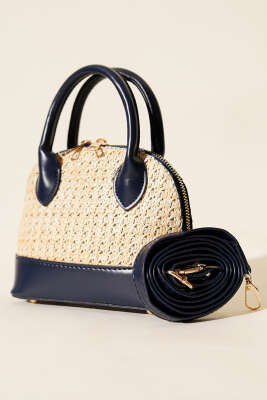 Oval Hasır Detaylı Çanta Lacivert - DESREE KEMER