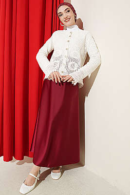 Oval Kabartmalı Düğmeli Kısa Triko Hırka Beyaz - 300-500 TL Ürünler