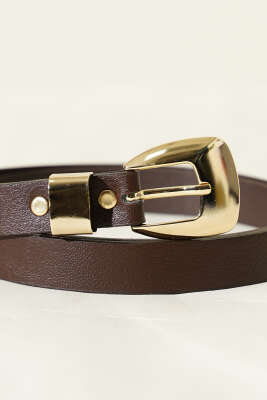 Oval Kare Tokalı Kemer Kahve - Deri Kemer