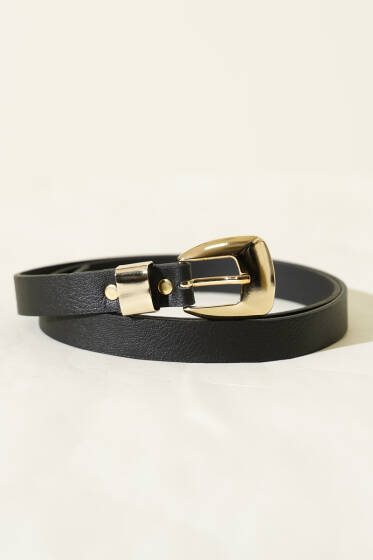 Oval Kare Tokalı Kemer Siyah - Deri Kemer