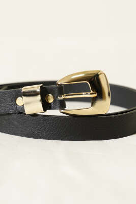 Oval Kare Tokalı Kemer Siyah - Deri Kemer