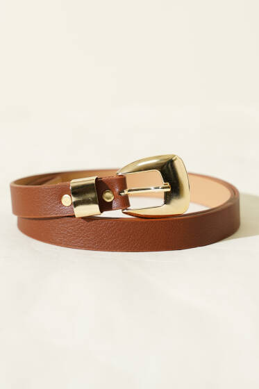 Oval Kare Tokalı Kemer Taba - Deri Kemer