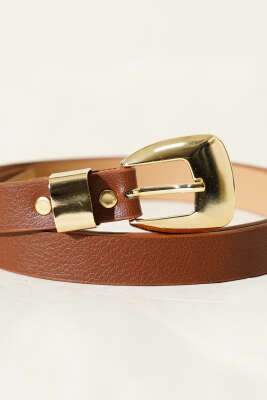 Oval Kare Tokalı Kemer Taba - Deri Kemer