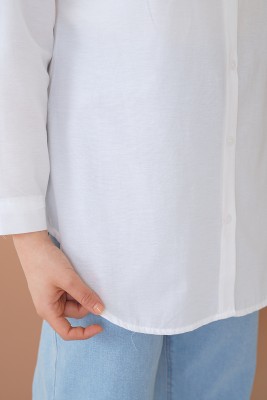 Oval Kesim Boyfriend Beyaz Tunik - Tunik