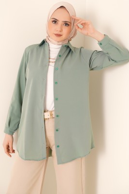 Oval Kesim Boyfriend Çağla Yeşili Tunik 