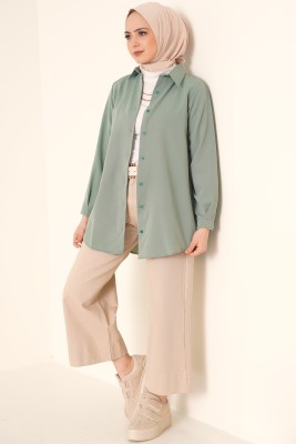 Oval Kesim Boyfriend Çağla Yeşili Tunik - Tunik