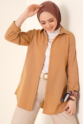 Oval Kesim Boyfriend Camel Tunik 