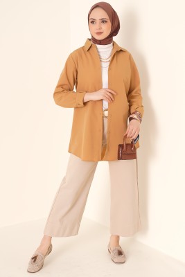 Oval Kesim Boyfriend Camel Tunik - Tunik