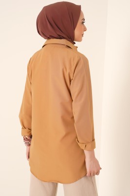 Oval Kesim Boyfriend Camel Tunik - Tunik