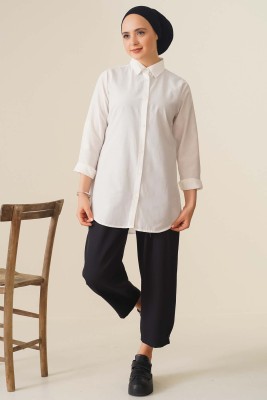 Oval Kesim Boyfriend Ekru Tunik - Gömlek